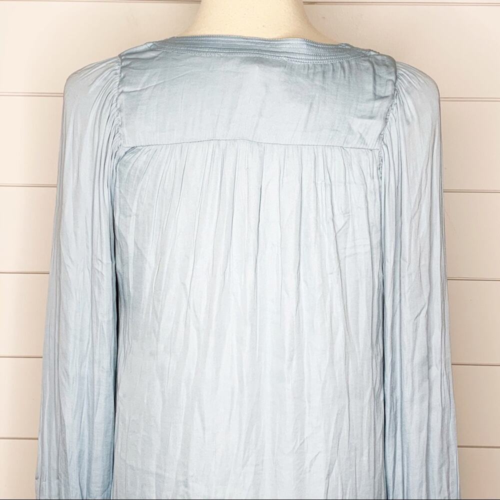 LOFT Split Neck Flowy Puff Sleeve Top Coastal Blue Size XS - Picture 8 of 10